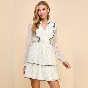 Zara White w/ Black Polka Dot Frilly Tiered Ruffle Dress Women's size S